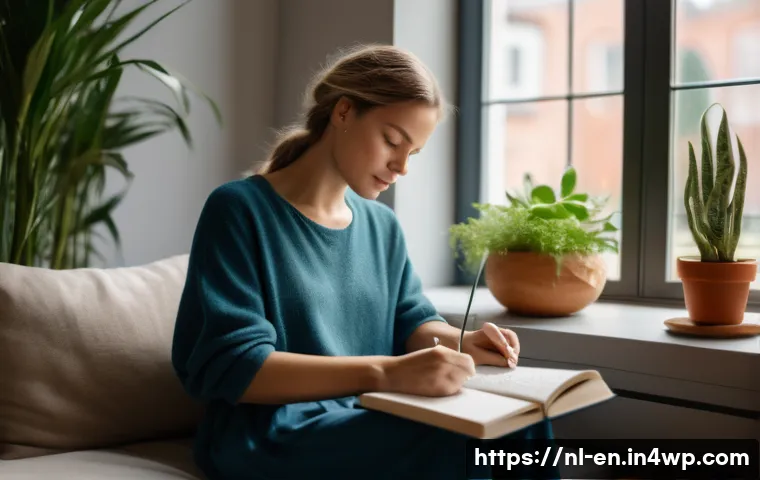 자기 수용의 단계별 접근법 - A serene Dutch woman sitting peacefully in a cozy, modern living room with soft natural light stream...