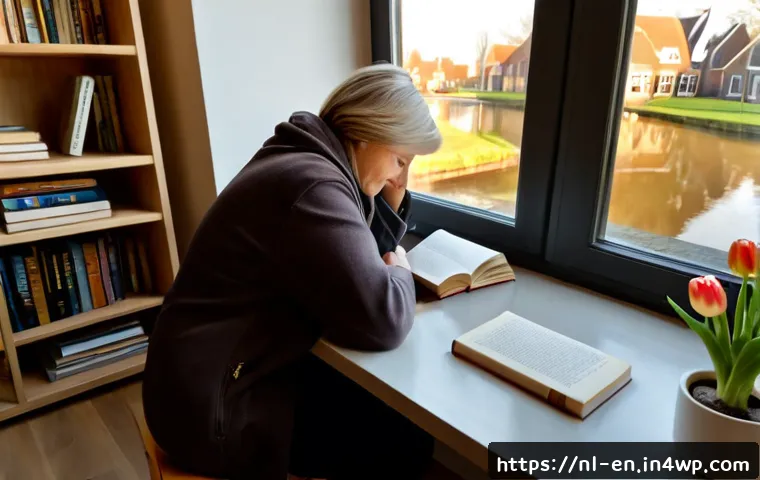 자기 수용 훈련을 위한 추천 도서 - Photorealistic cozy Dutch apartment reading corner, a middle-aged woman practicing self-acceptance t...